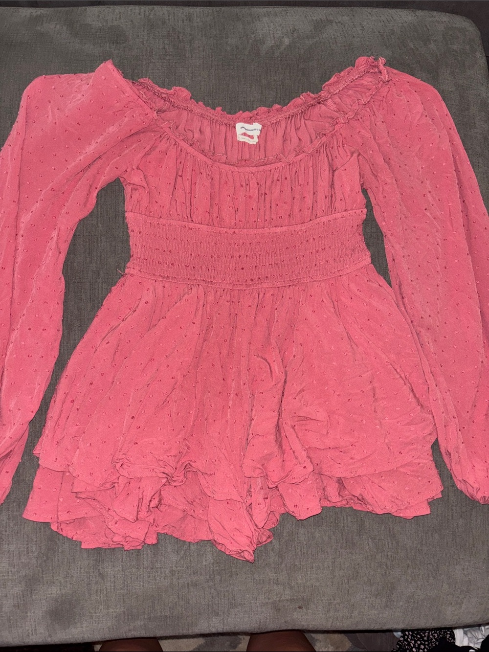 Urban Outfitters Pink Peasant Blouse with Smocked Waist